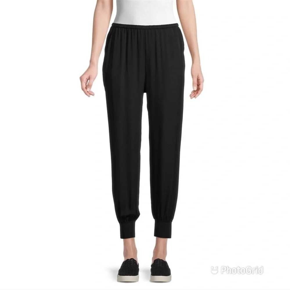 Theory Rib Cuff Jogger B Black 100% Silk Pants K0502207 Medium Casual Minimalist